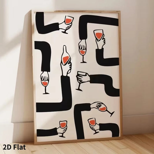 Modern Minimalist Wine Glass Canvas Wall Art Print | Home Decor Canvas Wall Art Peaceful Pleasures Health and Wellness G4187 40x50cm Metal Framed
