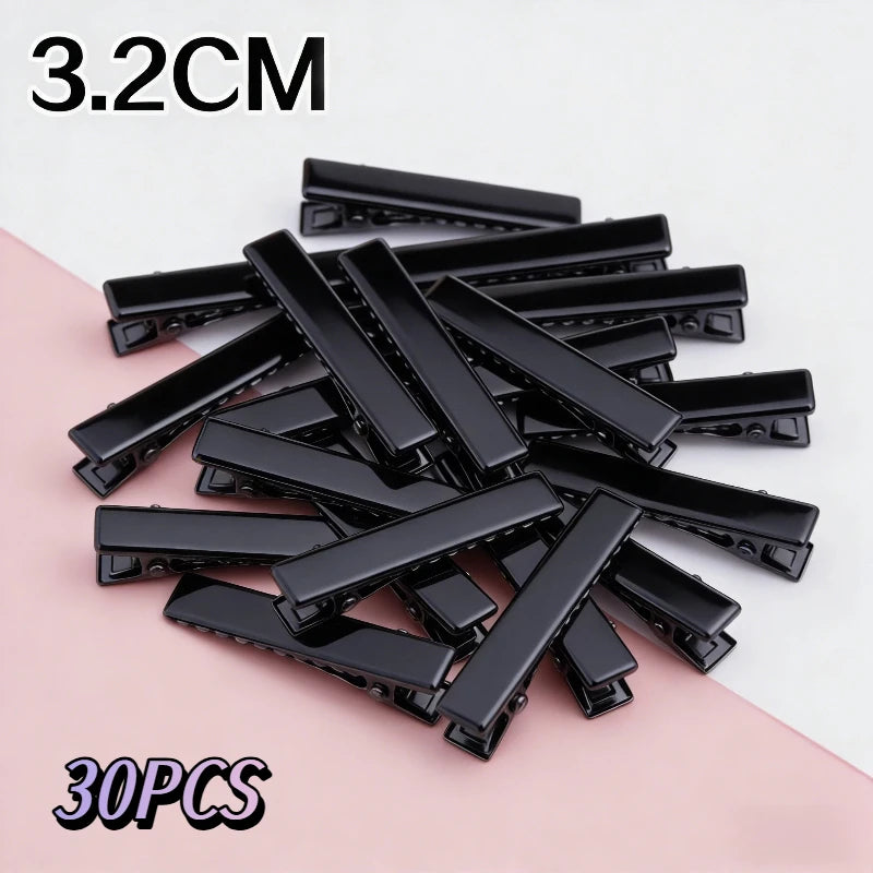 Lot 3 2- Silver-color Black Hair Clips Flat Barrettes Iron Hairpins