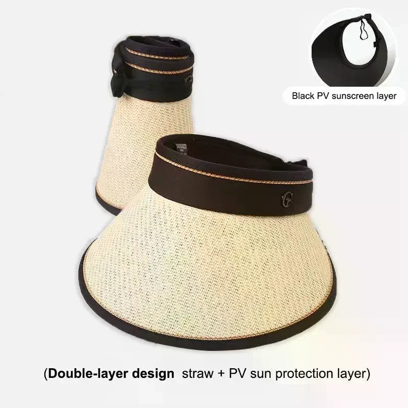 Foldable Straw Sun Visor Hat – UV Protection Beach Cap