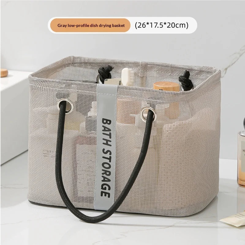 Portable Tote Shower Basket WaterproofBag With Handle Large Capacity Toiletry Bag Organizer Unisex Peaceful Pleasures Health and Wellness Gray 26x17x20cm