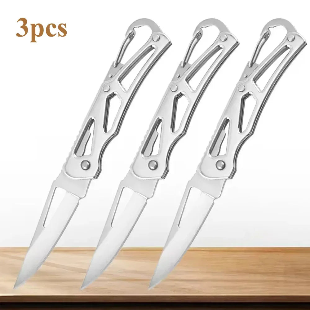 Stainless Steel Folding Fruit Knife with Keychain – Non-Slip Peaceful Pleasures Health and Wellness 3pcs