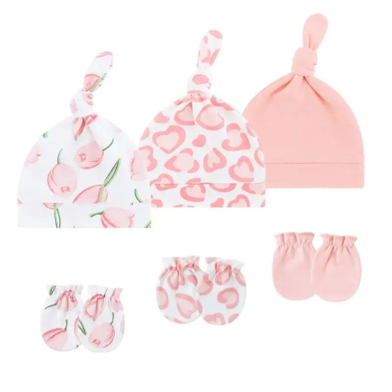 Baby Cotton Hat & Mittens Set (3 Sets) | Newborn 0-3 Months