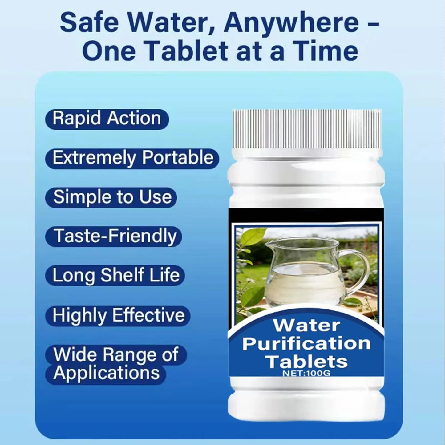Water Purification Tablets 100g Drinking Purifier Tablets Hiking Water Purification for Survival Apartment Camping Hiking Peaceful Pleasures Health and Wellness
