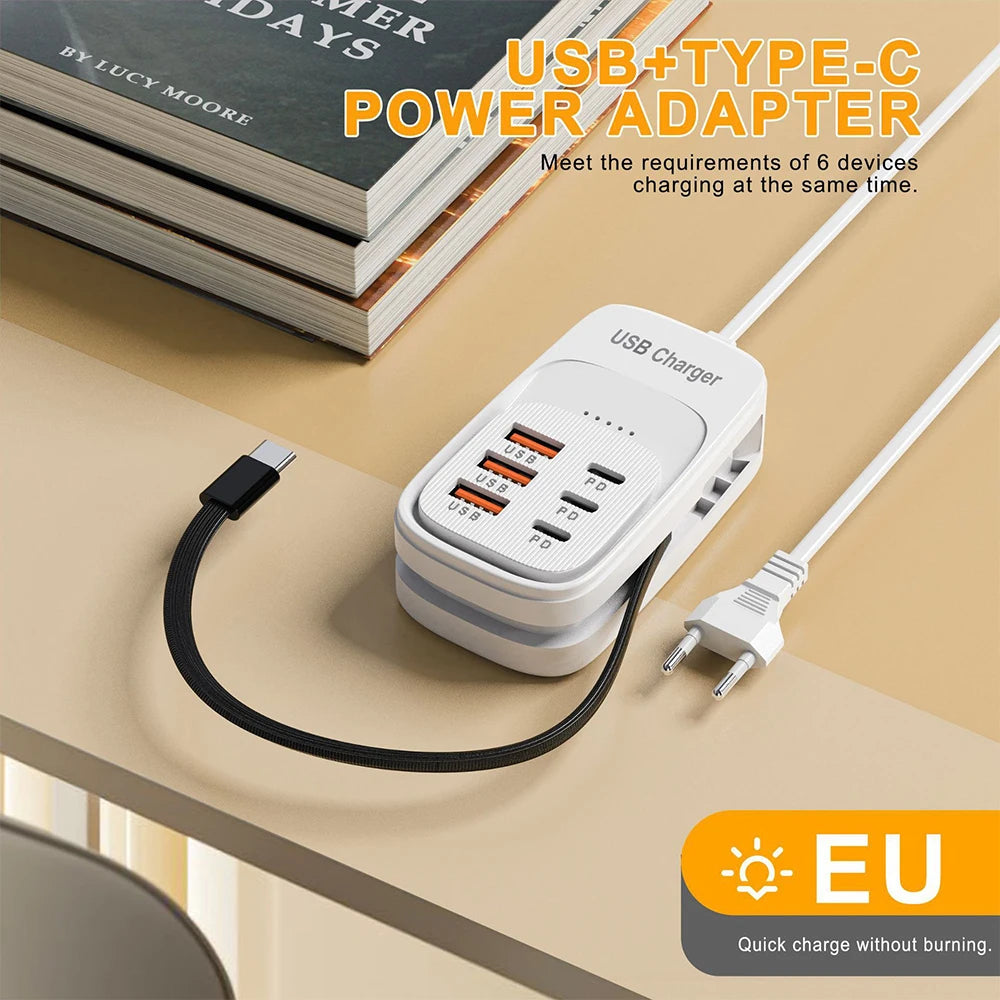 Desktop USB Charging Hub 6-Port USB-A & USB-C PD Fast Charger