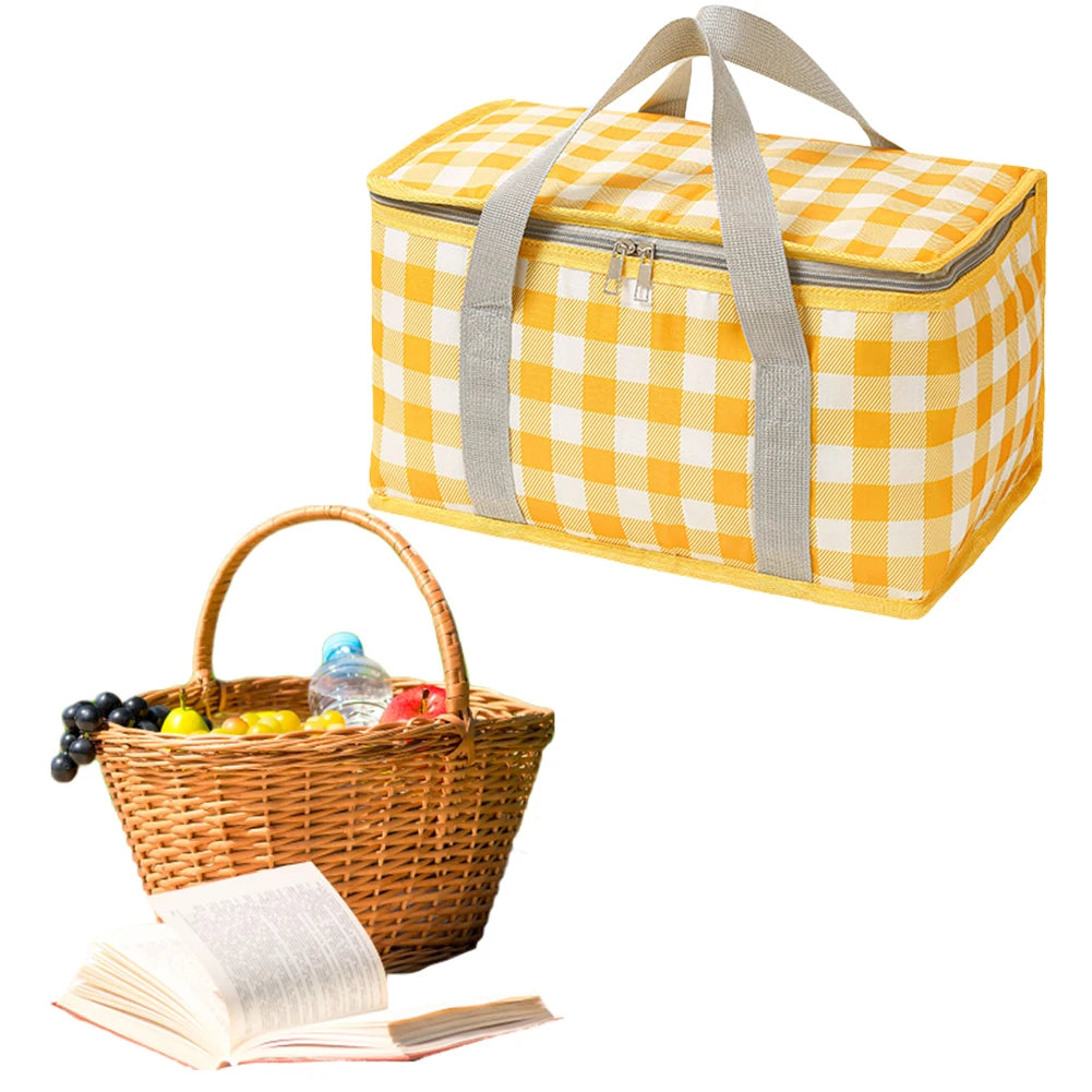 Checkered Picnic Insulated Lunch Bag – Large Capacity Waterproof Insulated Bag Peaceful Pleasures Health and Wellness