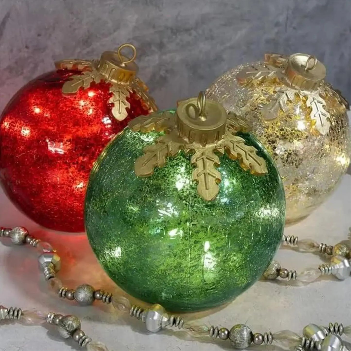 LED Christmas Globe Ornaments Set of 3 | Crackle Ball Table Decor