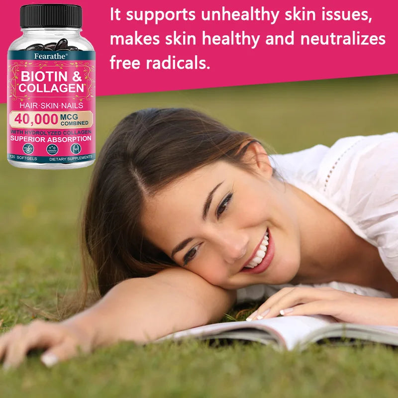 Biotin Collagen Supplement - Hair Growth Support, Skin & Nails - 40000 mcg with Vitamins B Complex, Hyaluronic Acid & Keratin Peaceful Pleasures Health and Wellness