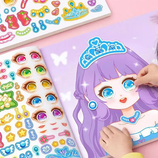 Cartoon Princess Make Face Puzzle Stickers Girls Reusable Creative Peaceful Pleasures Health and Wellness