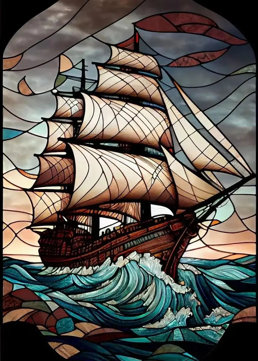Modern Stained Glass Scenery Canvas Wall Art | Nordic Poster