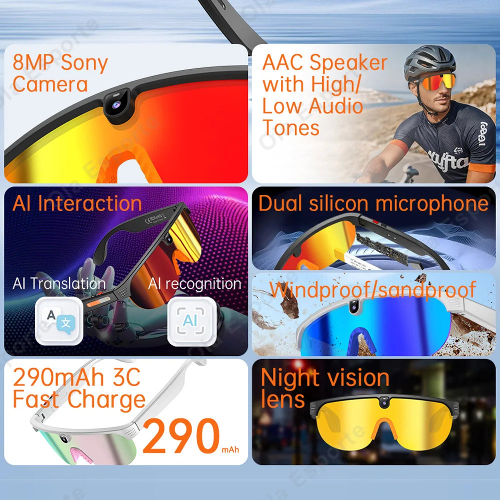 AI Smart Cycling Glasses Men 800W Camera Video with Translation Sunglasses Call Music 4K HD Color Change Sports Glasses 2026 New Peaceful Pleasures Health and Wellness