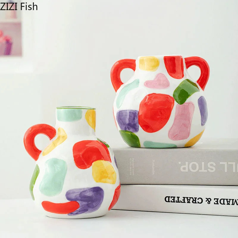 Colorful Stripes Ceramic Vase | Modern Tabletop Flower Decor