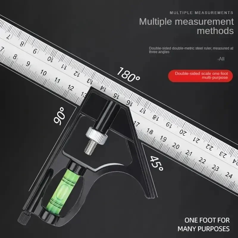 300mm Stainless Steel Angle Combination Square Ruler Horizontal Movable Carpenter Woodworking 45 Degree Right Level Moving Peaceful Pleasures Health and Wellness