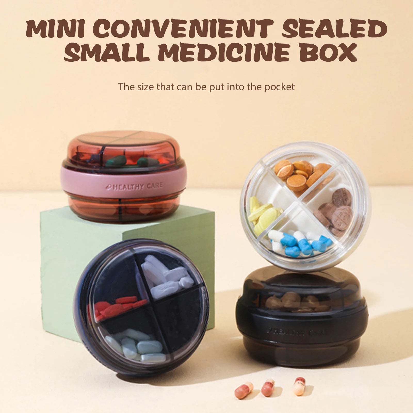 Double compartment pill box Mini portable sealed pill box Dustproof and moisture-proof large-capacity pill carry-on storage box Peaceful Pleasures Health and Wellness