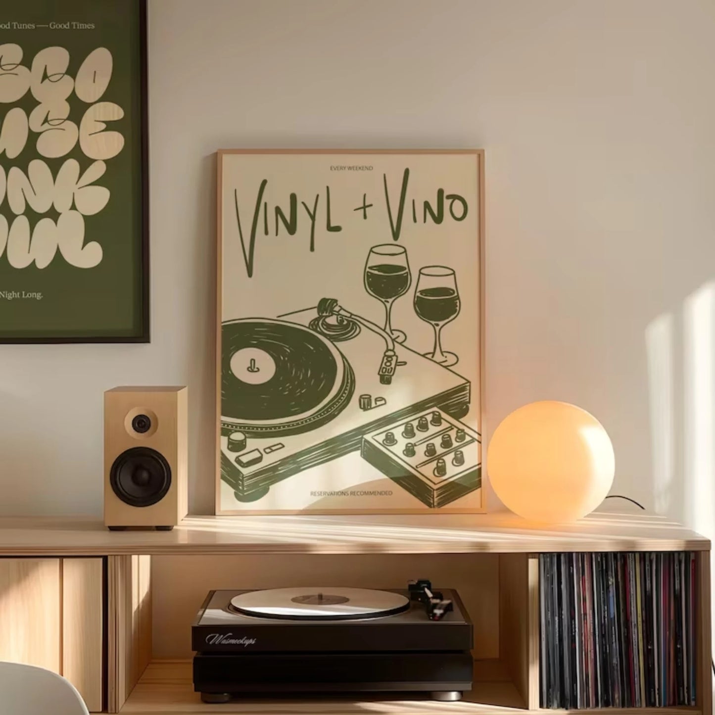 Vinyl & Vino Music Wine Record Canvas Wall Art Print Poster