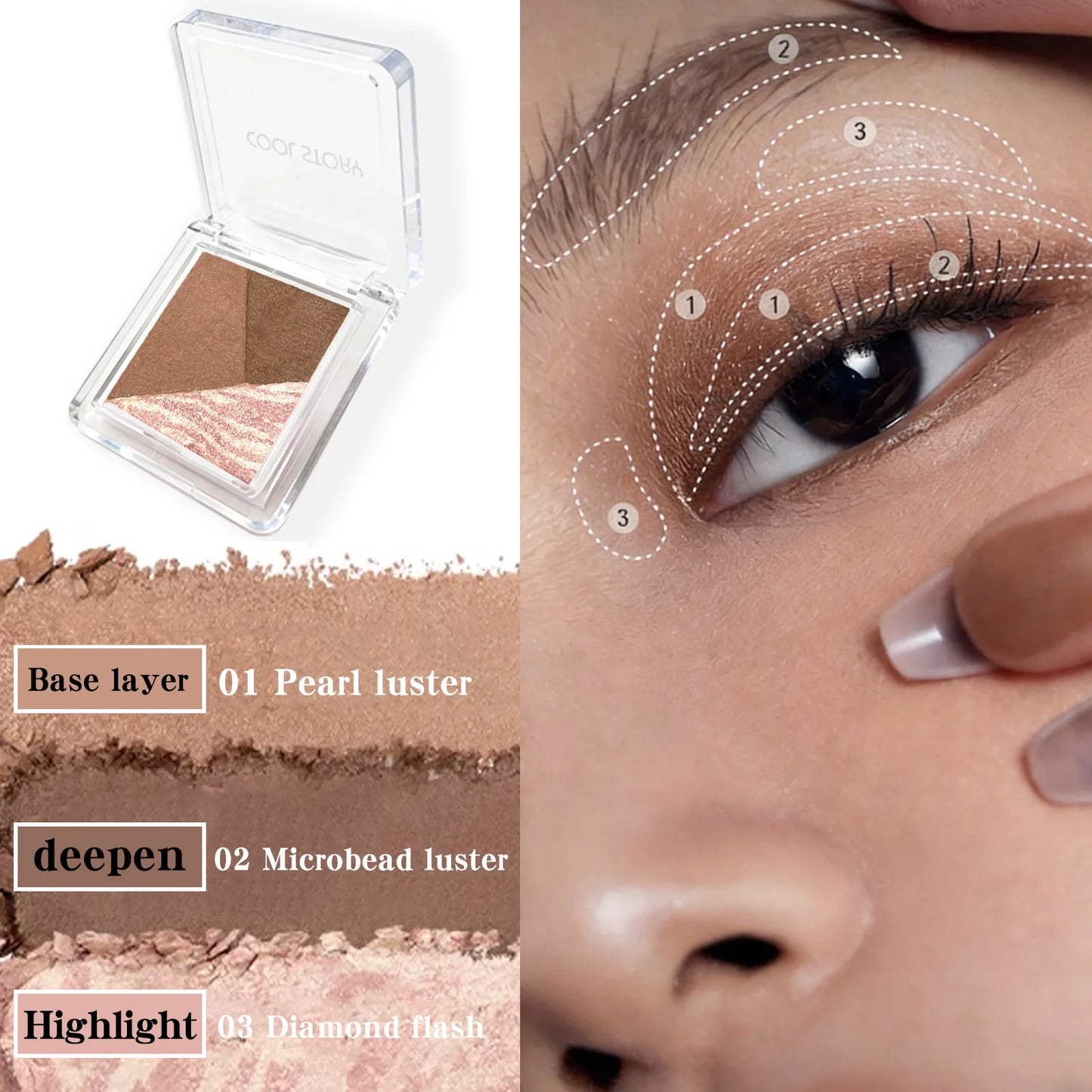 3-Color Eyeshadow Palette | Pearl Shimmer & Diamond Glitter
