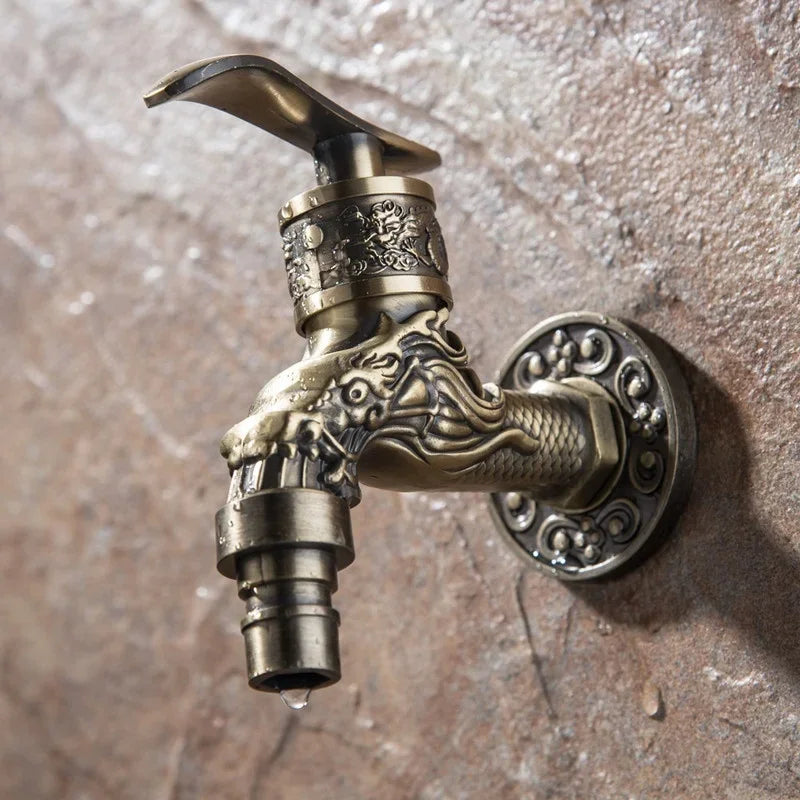 Antique Bronze Zinc Alloy Faucet Carved Wall Mount Tap Outdoor Garden