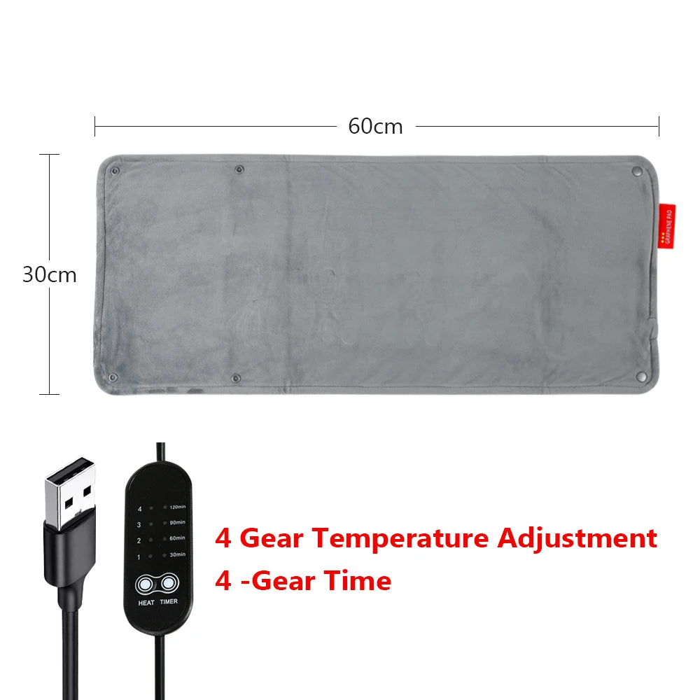 Graphene Electric Blanket Electric Heating Insulation Blanket Office Car Heated Chair Cushion 4-HotSpeed Timing USB Power Supply Peaceful Pleasures Health and Wellness Gray L