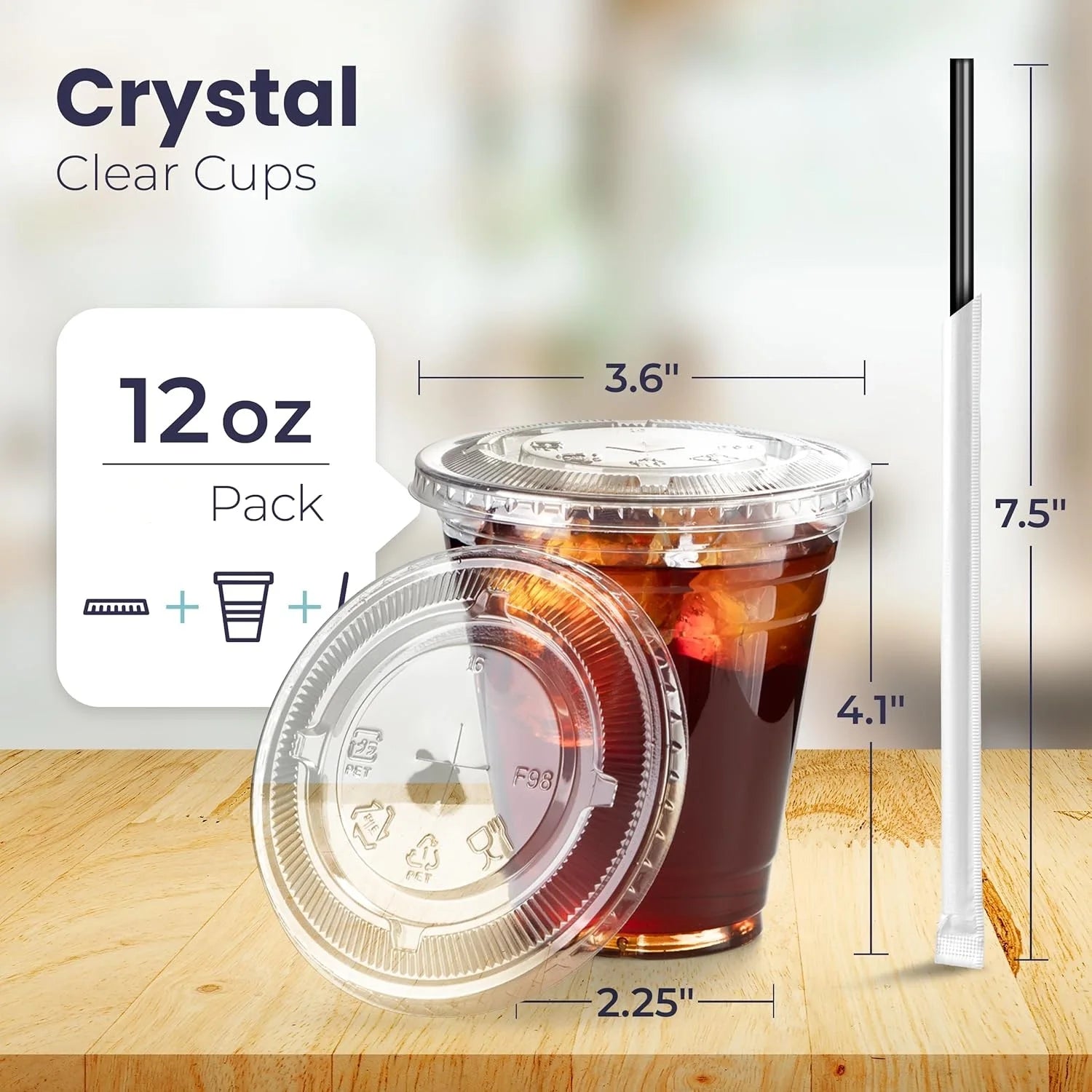 12OZ Clear Plastic Cups with Lids To Go Crystal Clear Disposable Plastic Cups with Straw for Iced Coffee Smoothies Soda Lemonade Peaceful Pleasures Health and Wellness