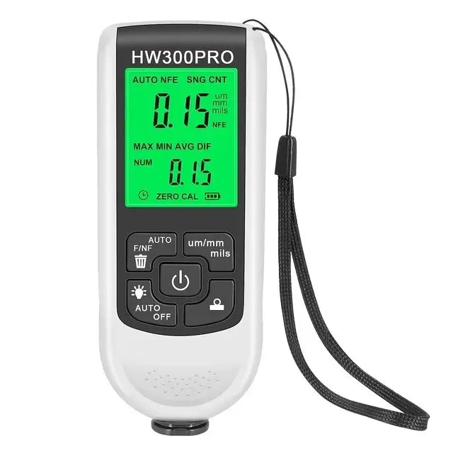 HW-300PRO Car Paint Film Automatic Thickness Gauge 0-2000UM Fe & NFe Coating Thickness Tester Manual Automotive Paint Tools Peaceful Pleasures Health and Wellness WHITE