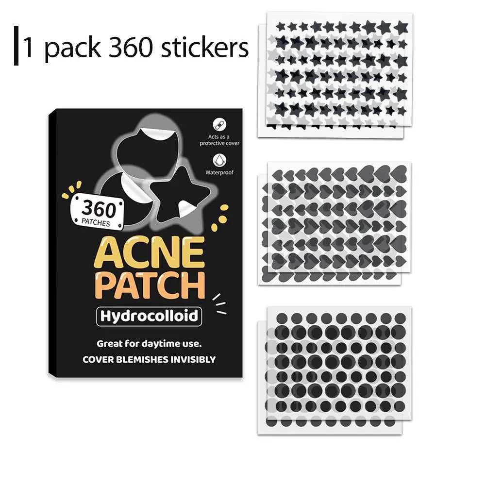 Cute Hydrocolloid Acne Patches 360 Pcs – Stars, Hearts & Dots for Face Breakouts Peaceful Pleasures Health and Wellness black-360counts