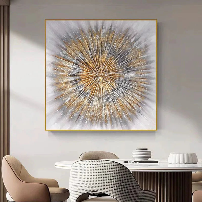 Pure Hand Drawn Oil Painting, Trendy Gold Line Texture, Living Room, Dining Room, Corridor, Sofa Background, Decoration Painting Peaceful Pleasures Health and Wellness