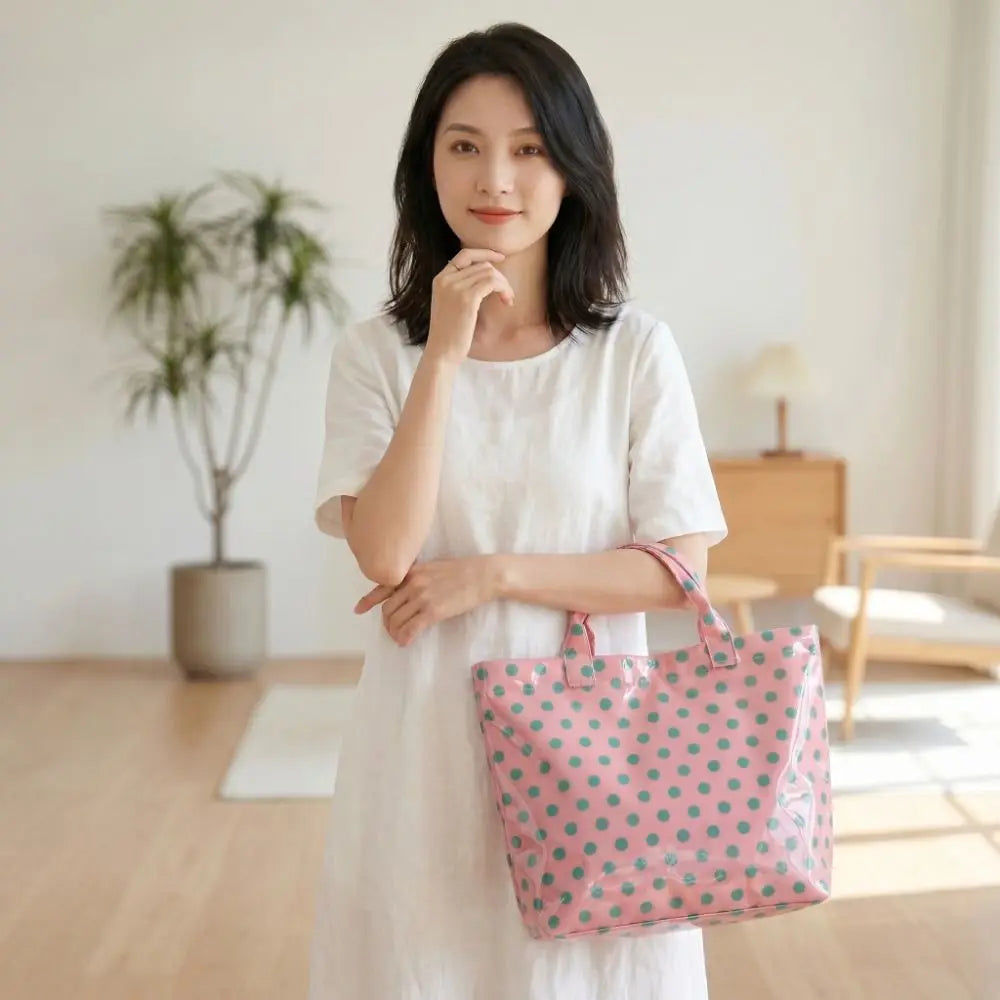 Large Polka Dot PVC Tote Bag – Waterproof Beach & Travel Handbag Waterproof Tote Bag Peaceful Pleasures Health and Wellness