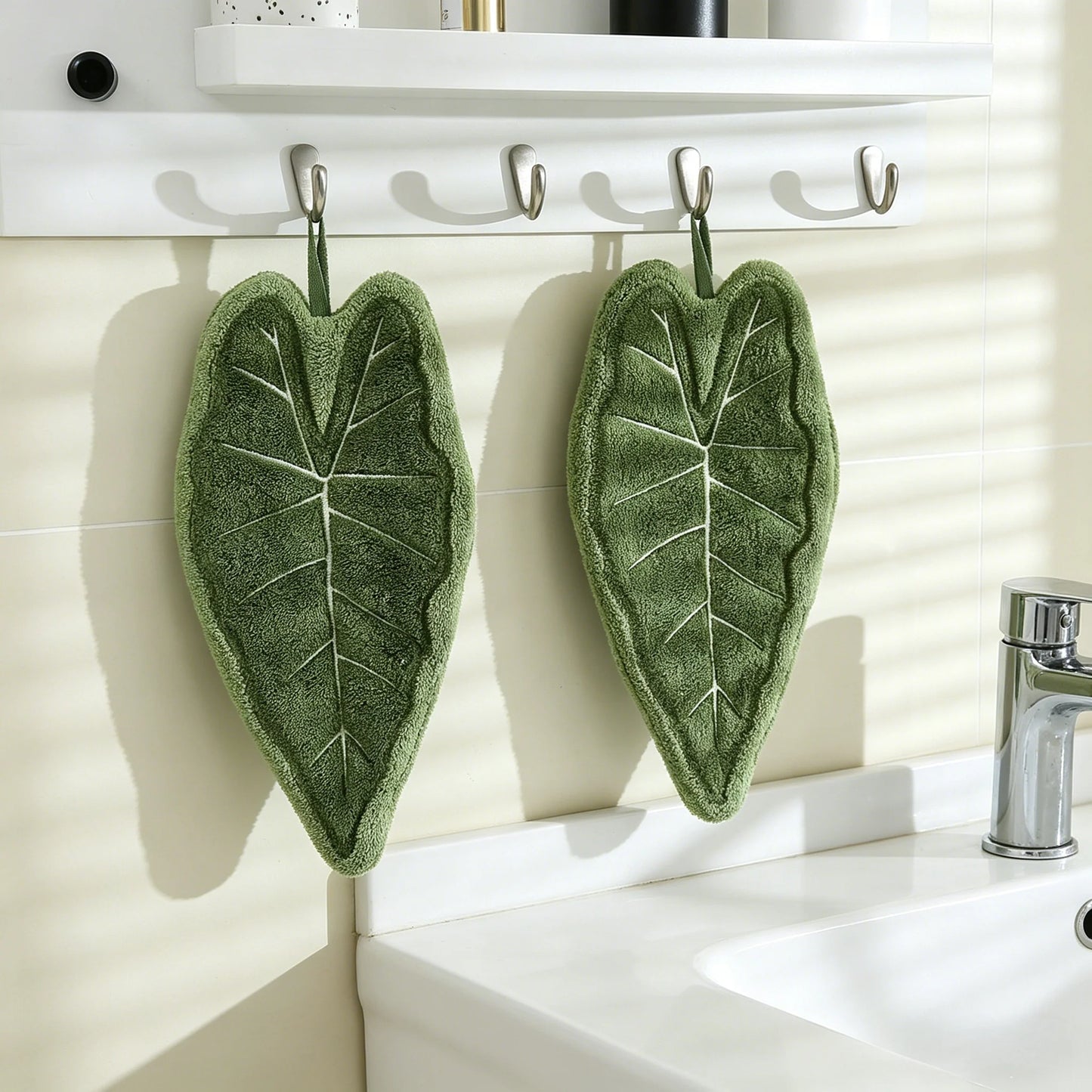 Leaf Shape Hand Towel | Coral Velvet, Super Absorbent