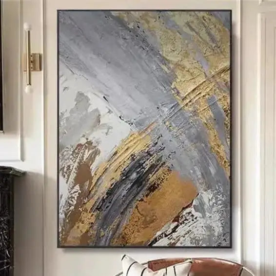 Gold, White, Gray And Black, 100% Hand Painted, Textured Painting, Acrylic Abstract Oil Painting, Wall Decor Living Room Peaceful Pleasures Health and Wellness Without frame 140x200cm