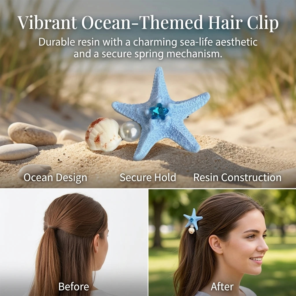 Colorful Starfish-Shell Hair Clip Resin Alloy Spring Design for Women and Teens Peaceful Pleasures Health and Wellness