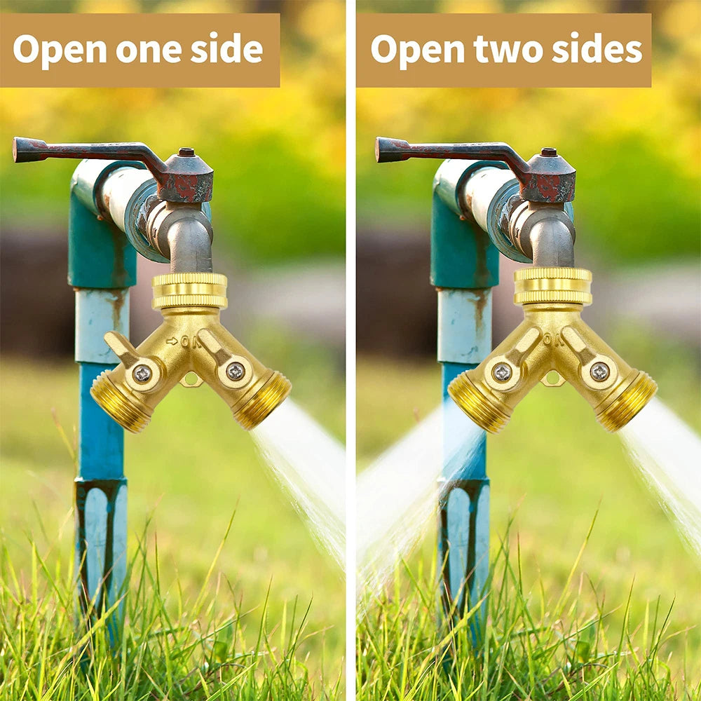 3/4 Inch 2 Way Brass Garden Hose Splitter Y-Type Tap Watering Connector Distributor for Outdoor Faucet 1/2/3 set Peaceful Pleasures Health and Wellness