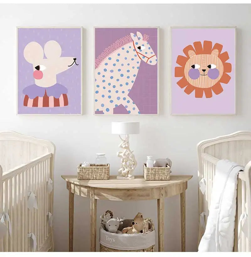 Cute Animals Canvas Print – Kids Nursery Wall Art Poster