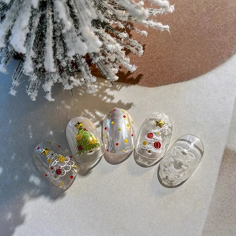 Christmas Tree Nail Stickers Embossed Self-Adhesive Nail Art Decals for Manicure Festive Charm Nail Ornaments for Party Peaceful Pleasures Health and Wellness