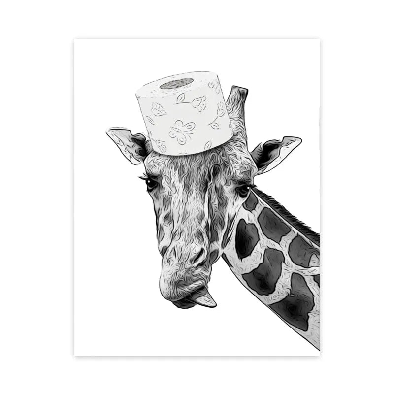 1pc frameless Canvas painting Cat Giraffe Dog Elephant Toilet Paper Bathtub Funny Bathroom Poster Print Canvas Painting Wall Peaceful Pleasures Health and Wellness