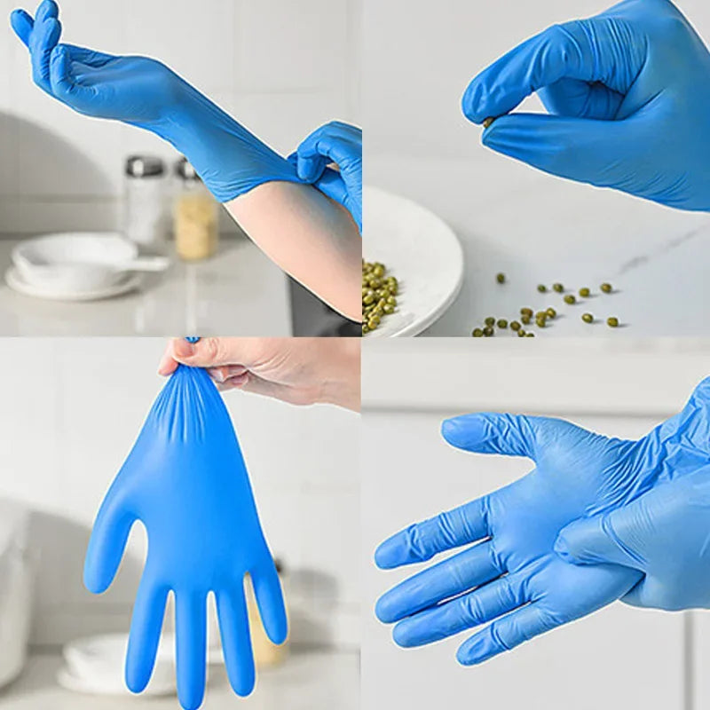100PCS Blue/Black Nitrile Gloves Disposable Waterproof Blue Gloves Kitchen Dishwashing Pet Bathing Beauty Hair Styling Tools Peaceful Pleasures Health and Wellness