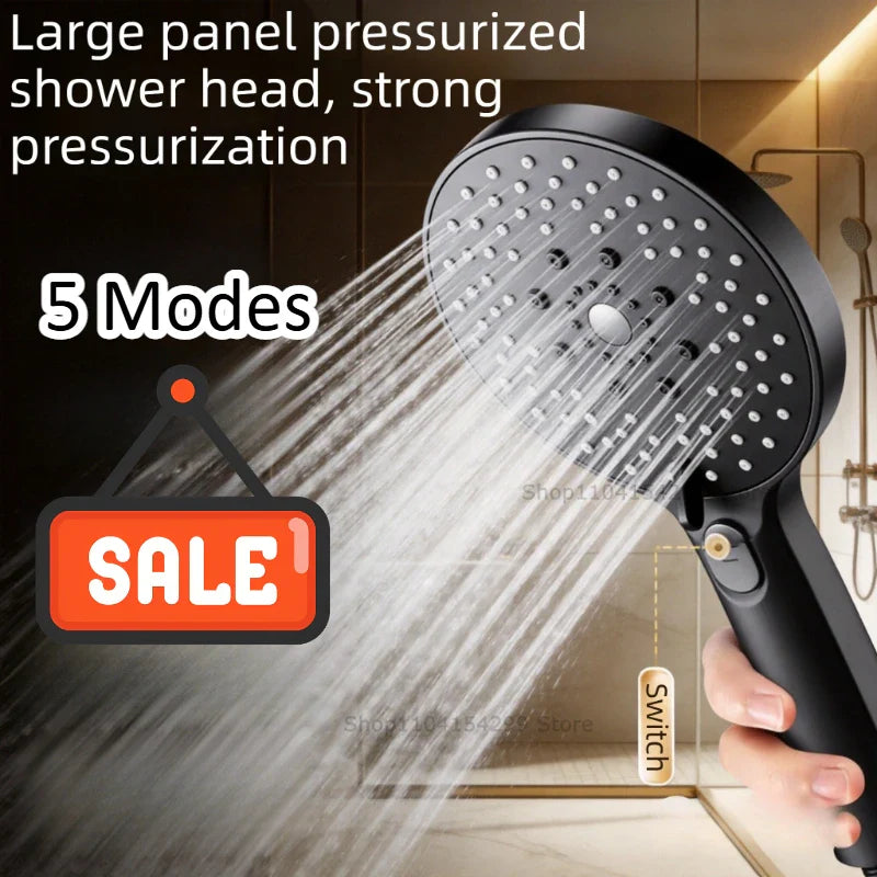 5-Mode High Pressure Handheld Shower Head | Black Water Saving