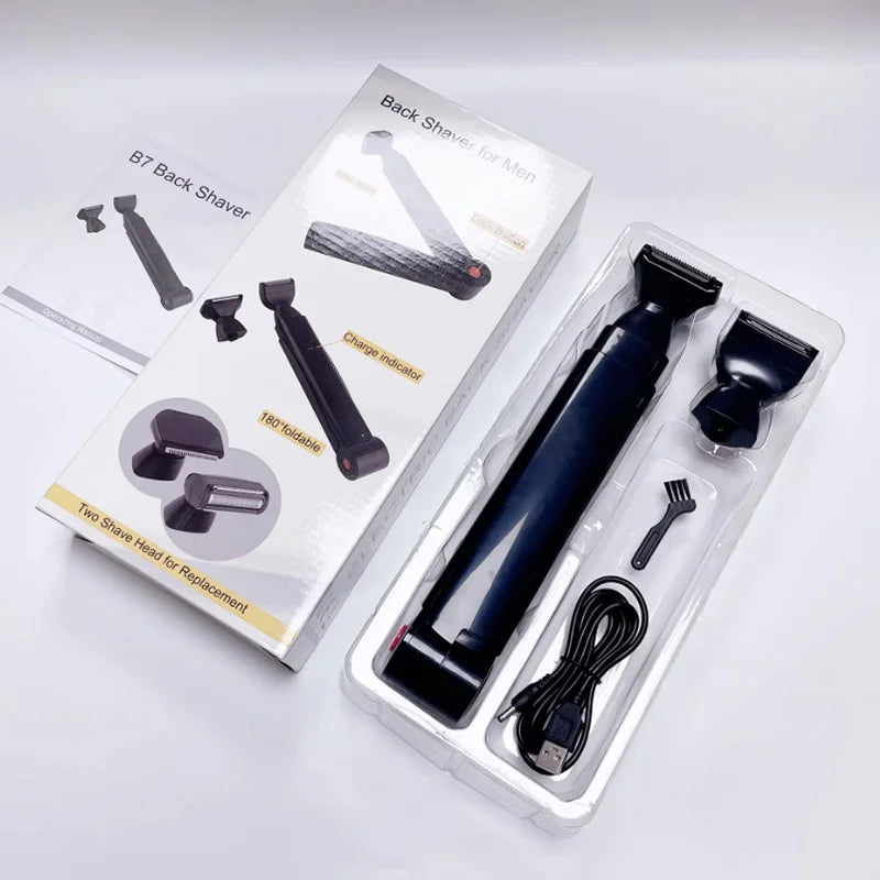 Foldable telescopic ceramic back electric shaving kit for men, body hair trimmer, with USB charging and waterproof function Peaceful Pleasures Health and Wellness