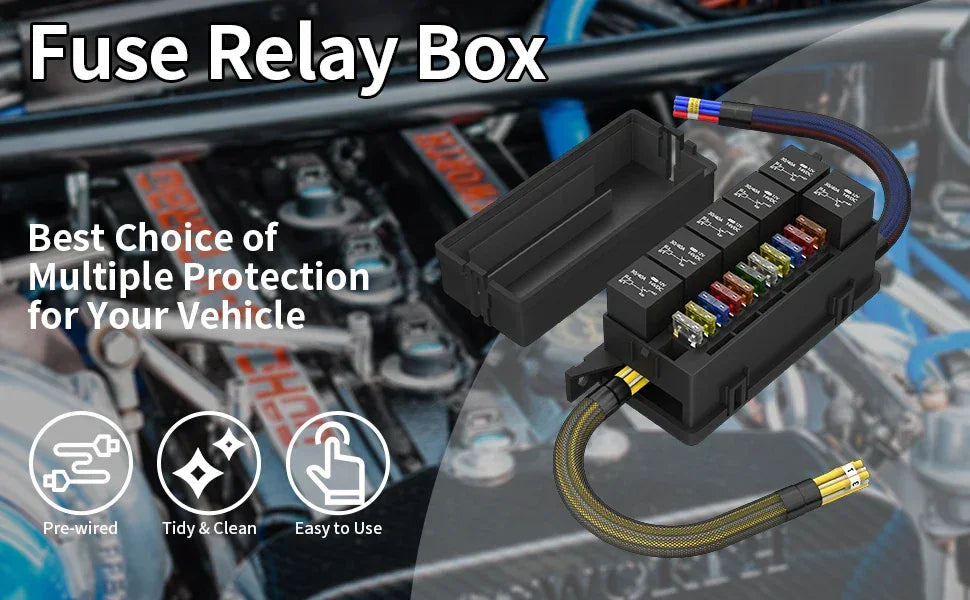 12V Pre-Wired Fuse Relay Box – 6 Relays & 11-Way ATC/ATO for Auto Car Marine Peaceful Pleasures Health and Wellness