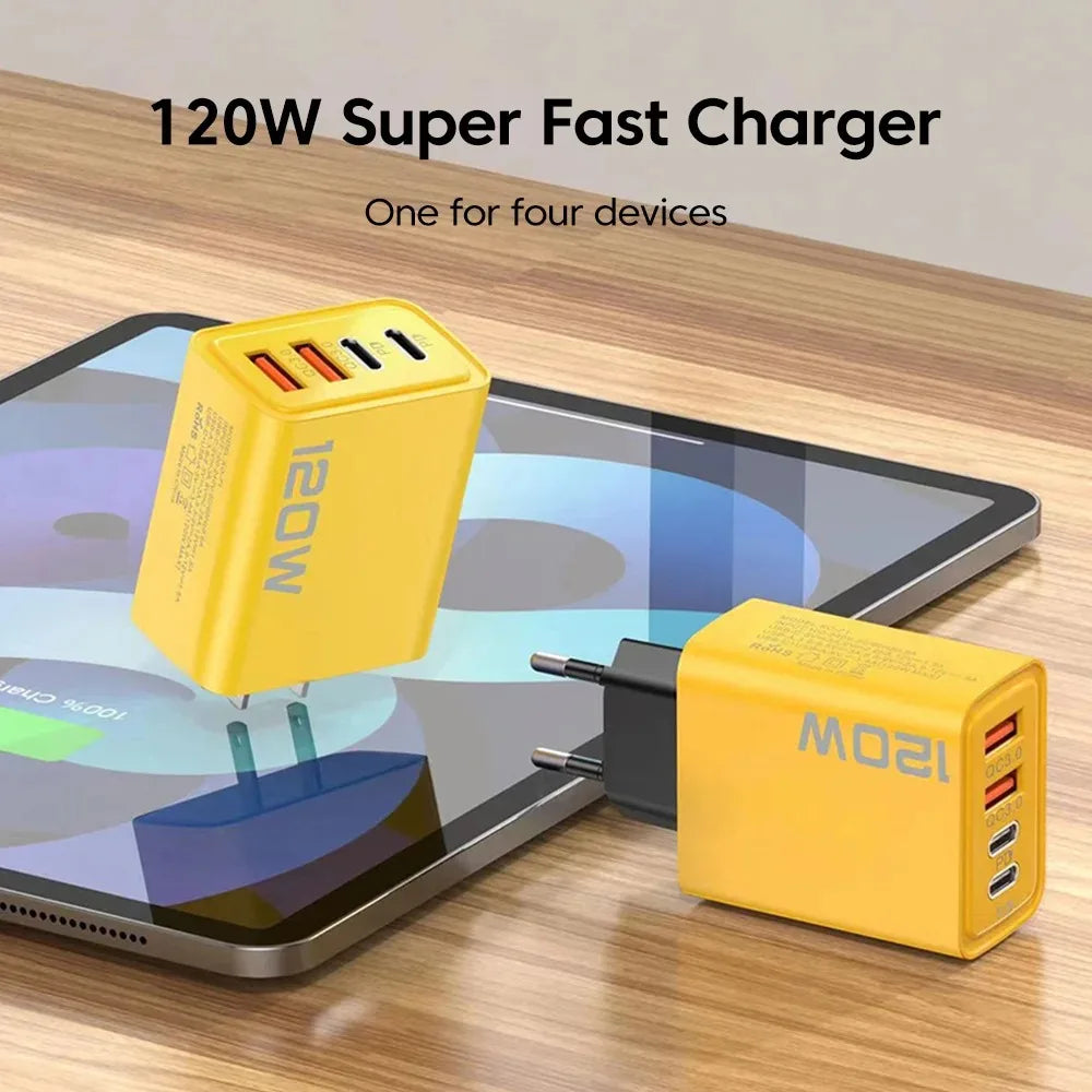 4-Port USB-C PD 120W Fast Charger | Quick Charge 3.0