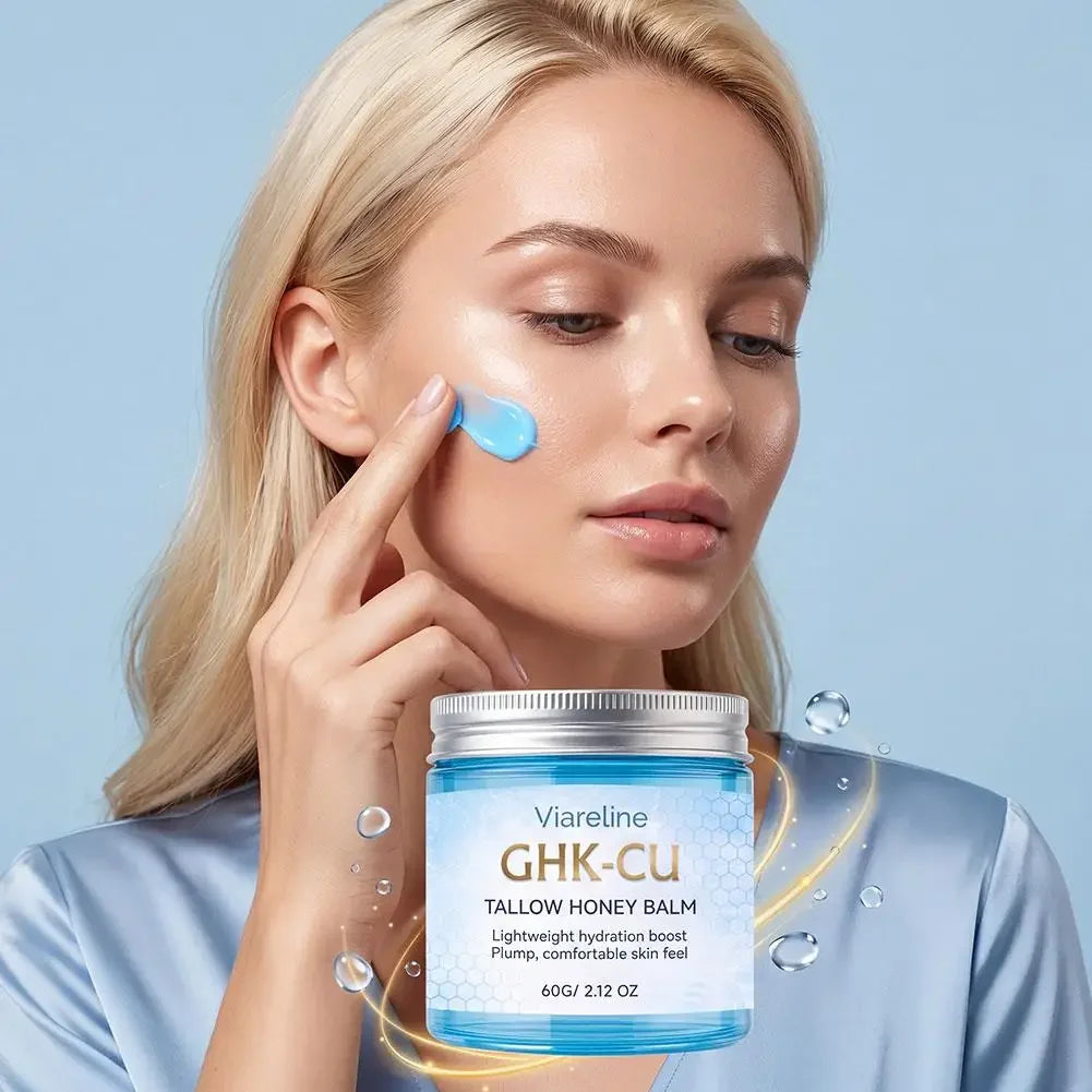 Viareline GHK-CU Copper Peptide Tallow Balm Facial Cream Body Moisturizer Lightweight Hydrate Honey Blue Balm for All Skin Types Peaceful Pleasures Health and Wellness