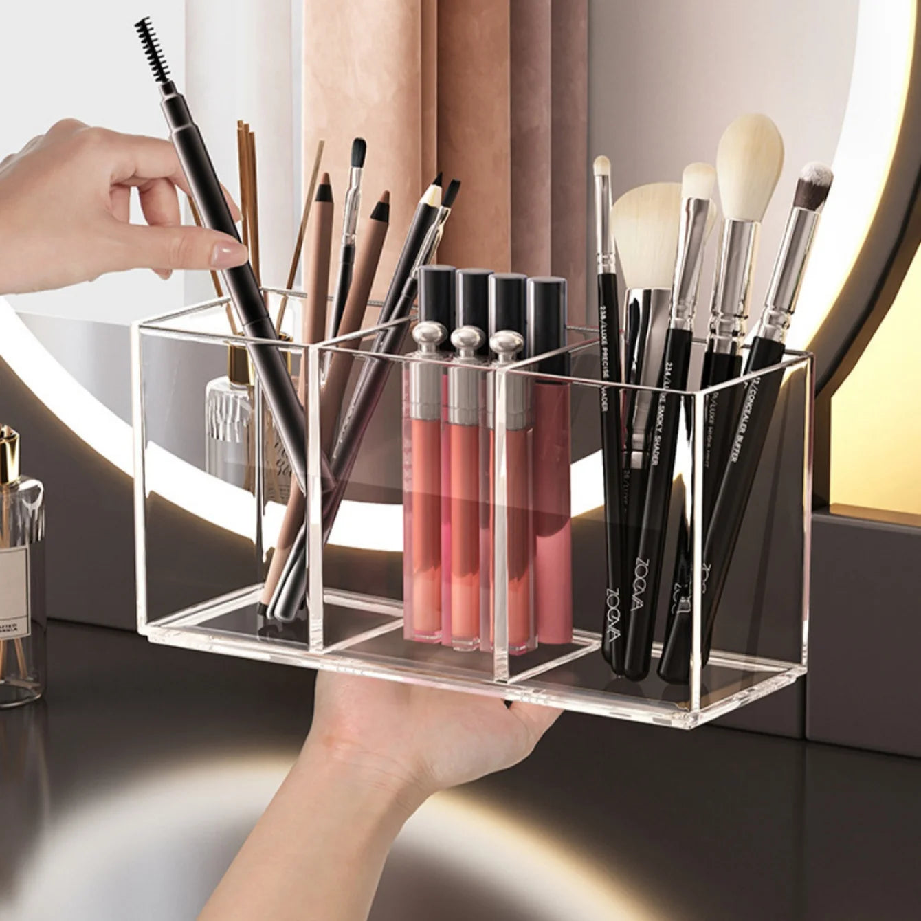 Clear Makeup Brush Holder Organizer – 1/2/3 Slot Vanity Storage Makeup Brush Organizer Peaceful Pleasures Health and Wellness