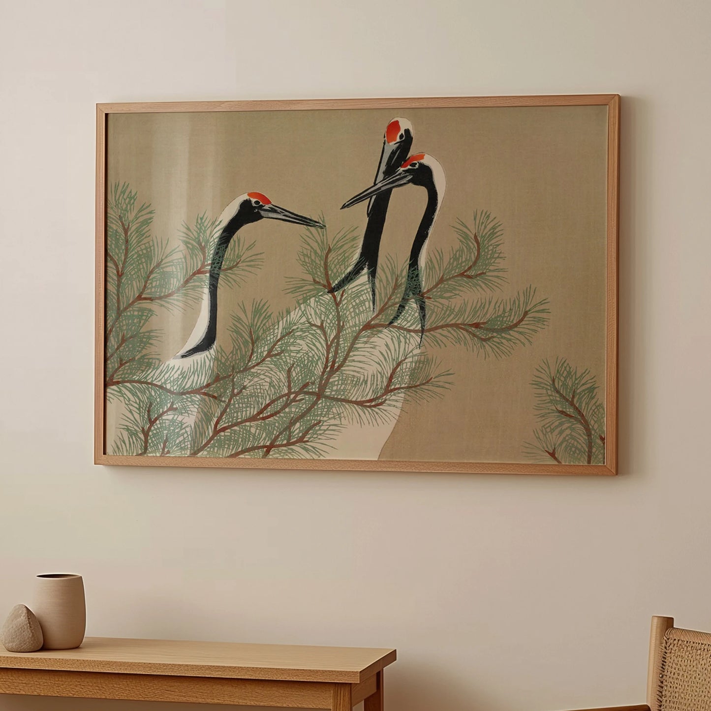 Minimalist Japanese Crane Canvas Wall Art Print | Home Decor