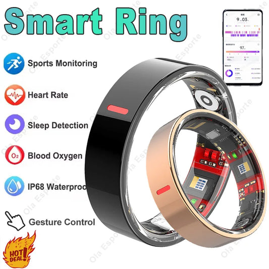 Men Women Smart Ring Health Monitoring Sport Tracker Step Count Rings 5ATM ,IP68 WaterProof Gesture Control Smartring Ring Gift Peaceful Pleasures Health and Wellness