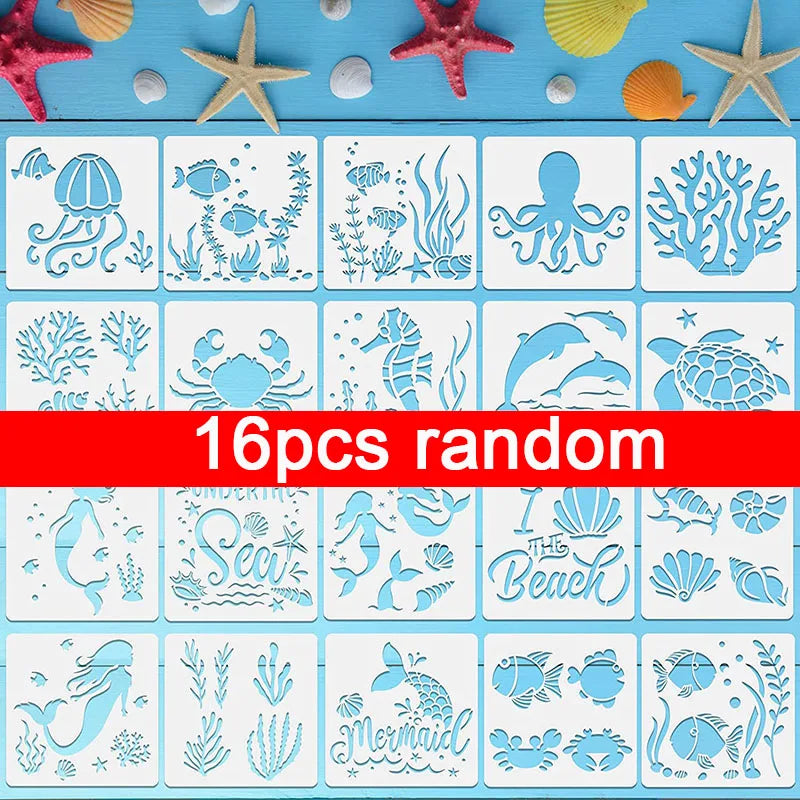 Reusable Sea Ocean Creatures Painting Stencils Kids Drawing Boards