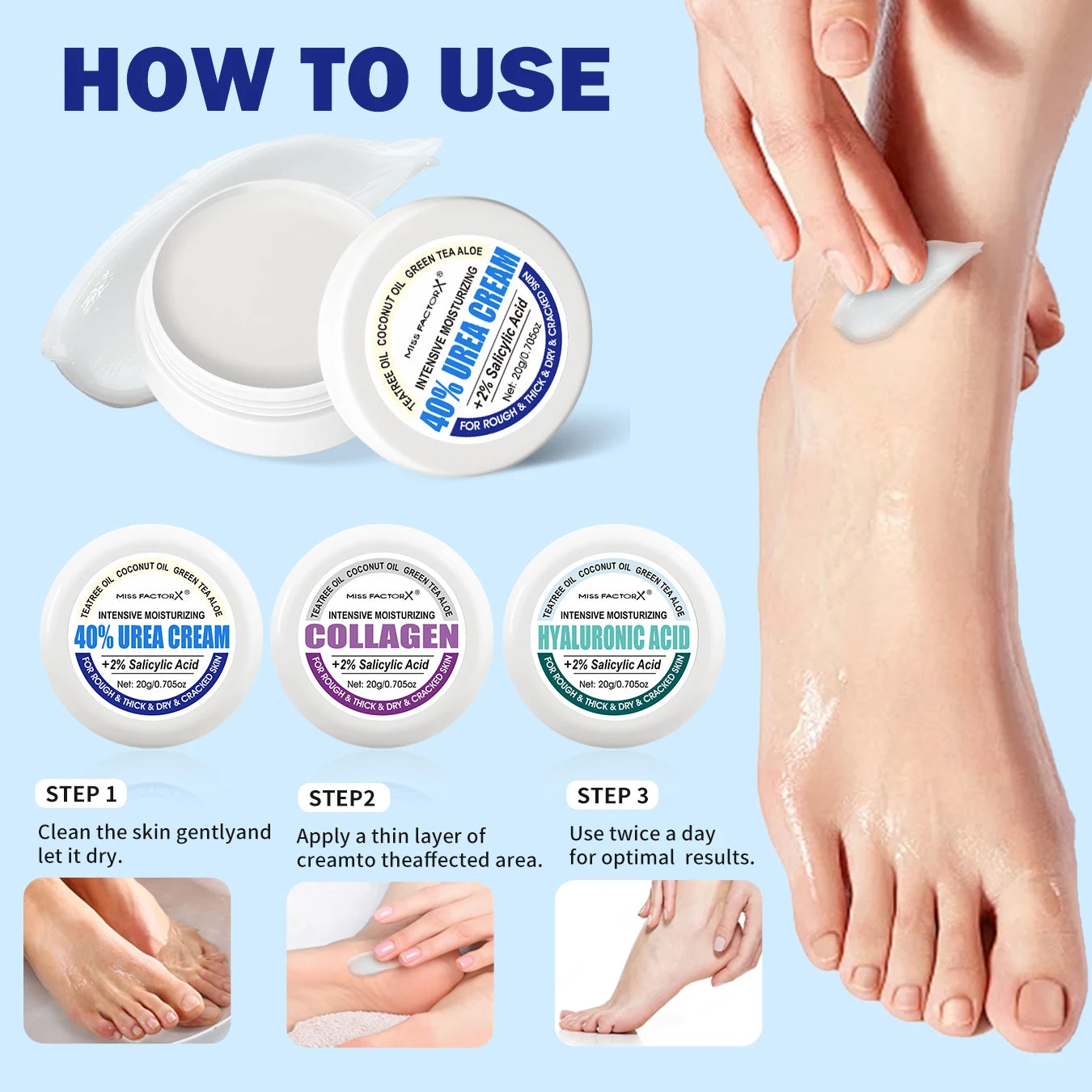 3PCS/Box Urea Foot Cream Moisturizer, with Salicylic Acid, for Dry and Cracked Feet - Hand and Foot Care for and Women Peaceful Pleasures Health and Wellness