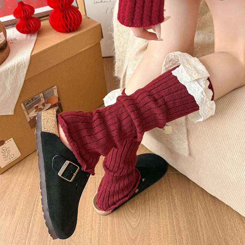 Fashionable Versatile Socks for Women Autumn Winter Red Legs Set Lolita Korean Lace Year Christmas Red Ballet Style JK Calf Sock Peaceful Pleasures Health and Wellness