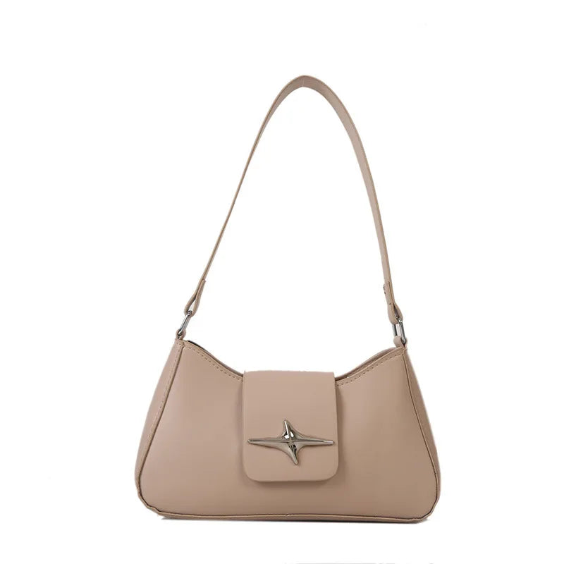 Four Pointed Star Solid Color Armpit Bag Women's Fashionable Texture Casual Shoulder Bag Summer Stylish Simple Small Square Bags Peaceful Pleasures Health and Wellness Khaki