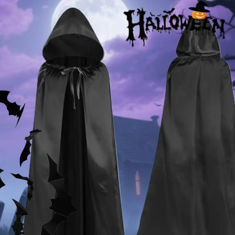 Hooded Witch Cloak Black Long Robe Halloween Costume Unisex