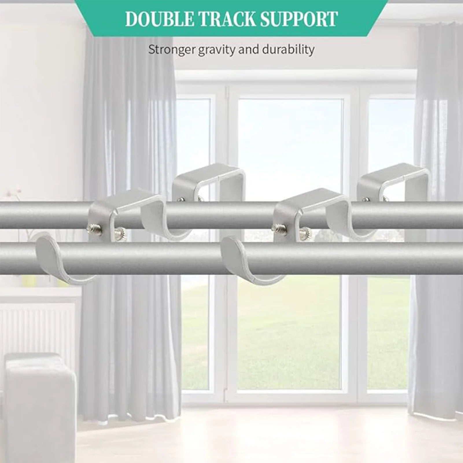 Double Curtain Rod Bracket Adjustable Double Rod Holders for Office Living Room Bedroom Peaceful Pleasures Health and Wellness