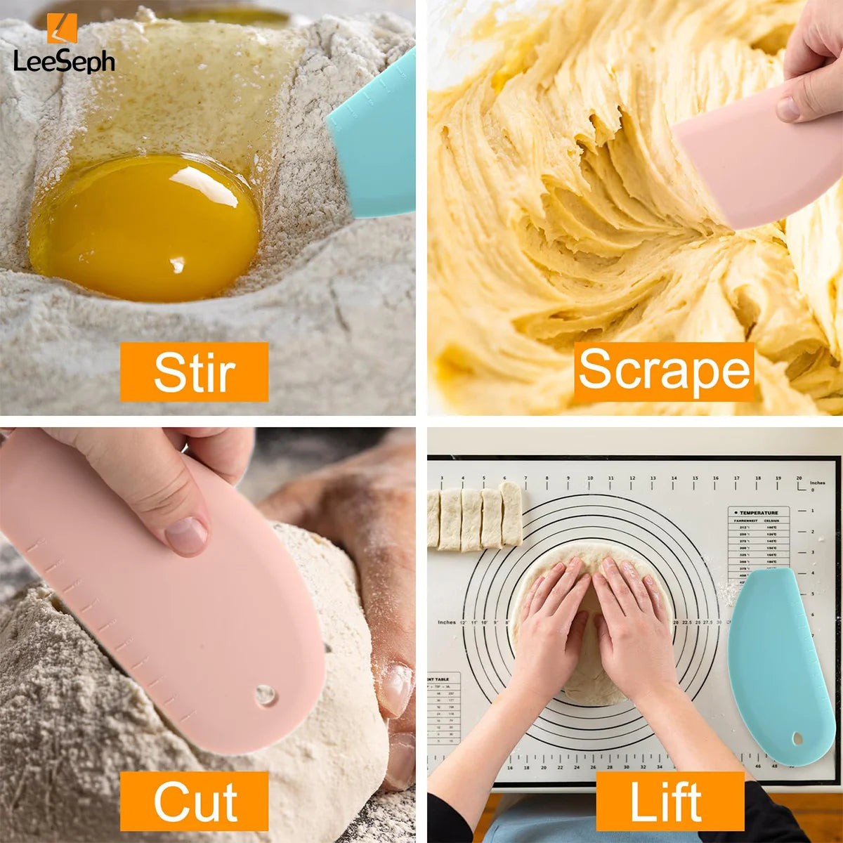 Silicone Dough Scraper, Bowl Scraper， Dough Cutter for Bread Dough Cake, Flexible Multipurpose Kitchen Pastry Cutter Tool Peaceful Pleasures Health and Wellness