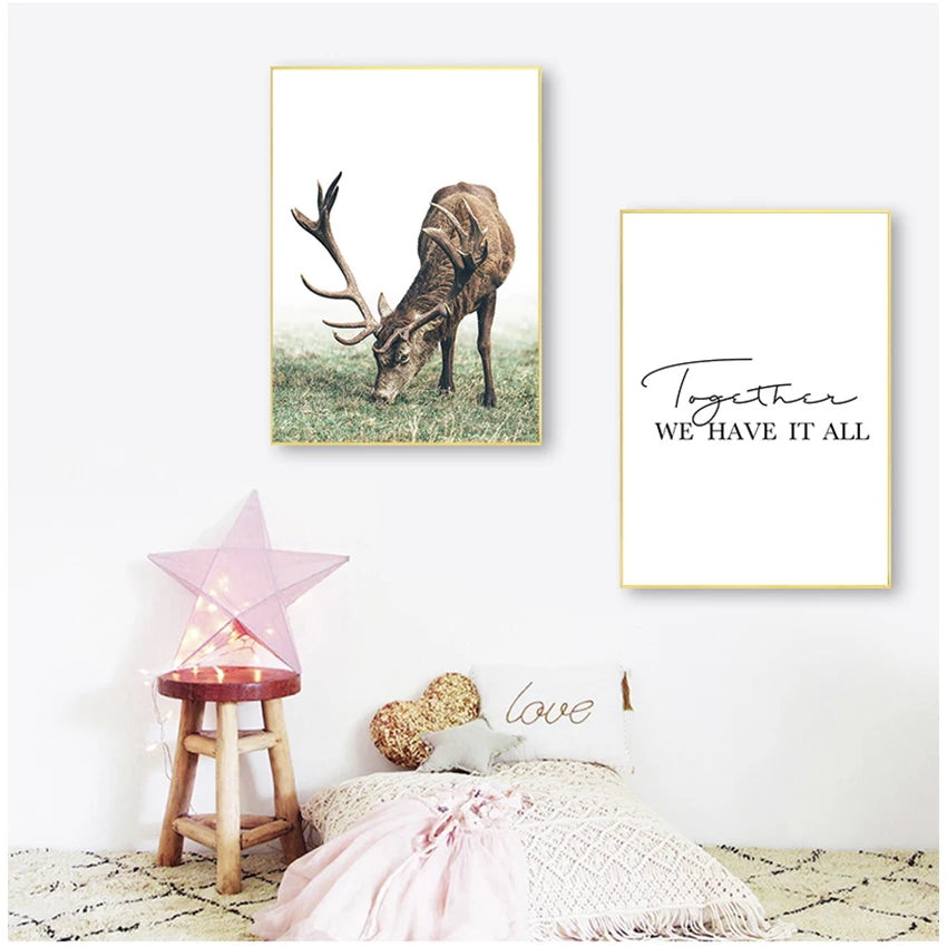 Nordic Deer Canvas Wall Art | Scandinavian Living Room Decor